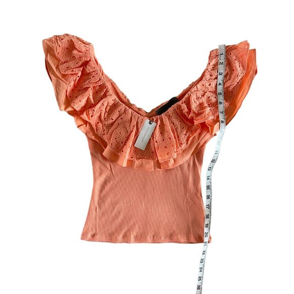 Anthropologie Sunday in Brooklyn Eyelet Ruffled Top Orange XXS‎ $78 NEW NWT - Picture 12 of 12